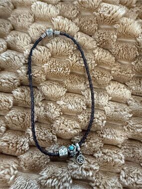 Pandora Braided Brown Cord wrap bracelet with included charms